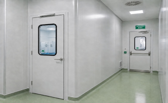 ISO GMP cleanroom corridor with HPL door clean room emergency exits and sealed modular partition design