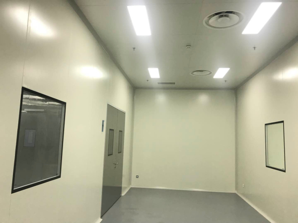 Wonclean real project photo of cleanroom wall panels with door and observation window interfaces